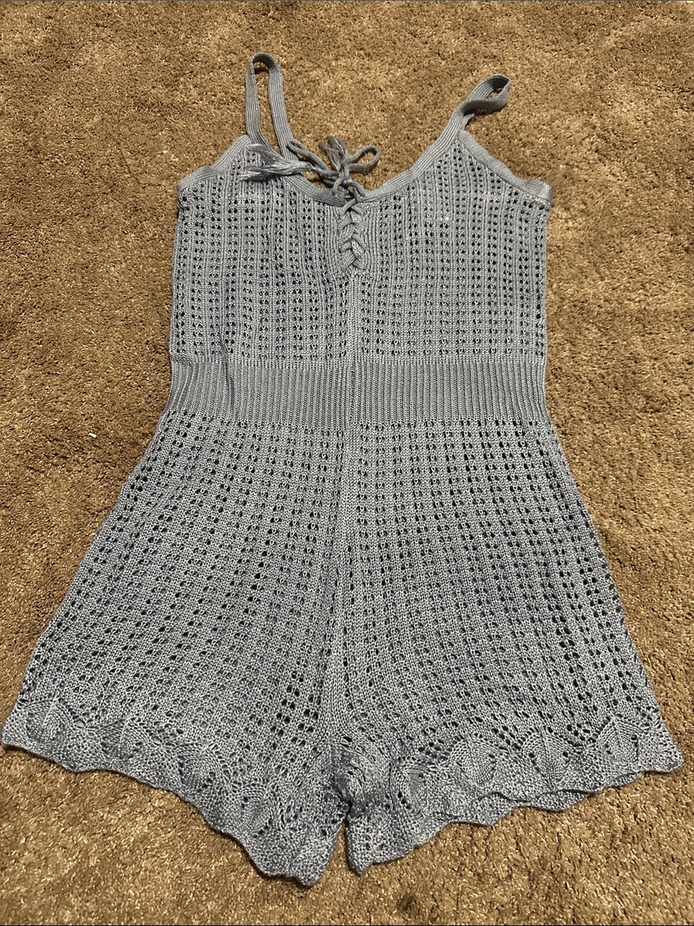 Knit Crochet Romper One-Piece in Light Gray